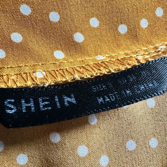 Polka Dot Ruffle Neck Dress (Mustard Yellow) Size Small - Picture 5 of 8